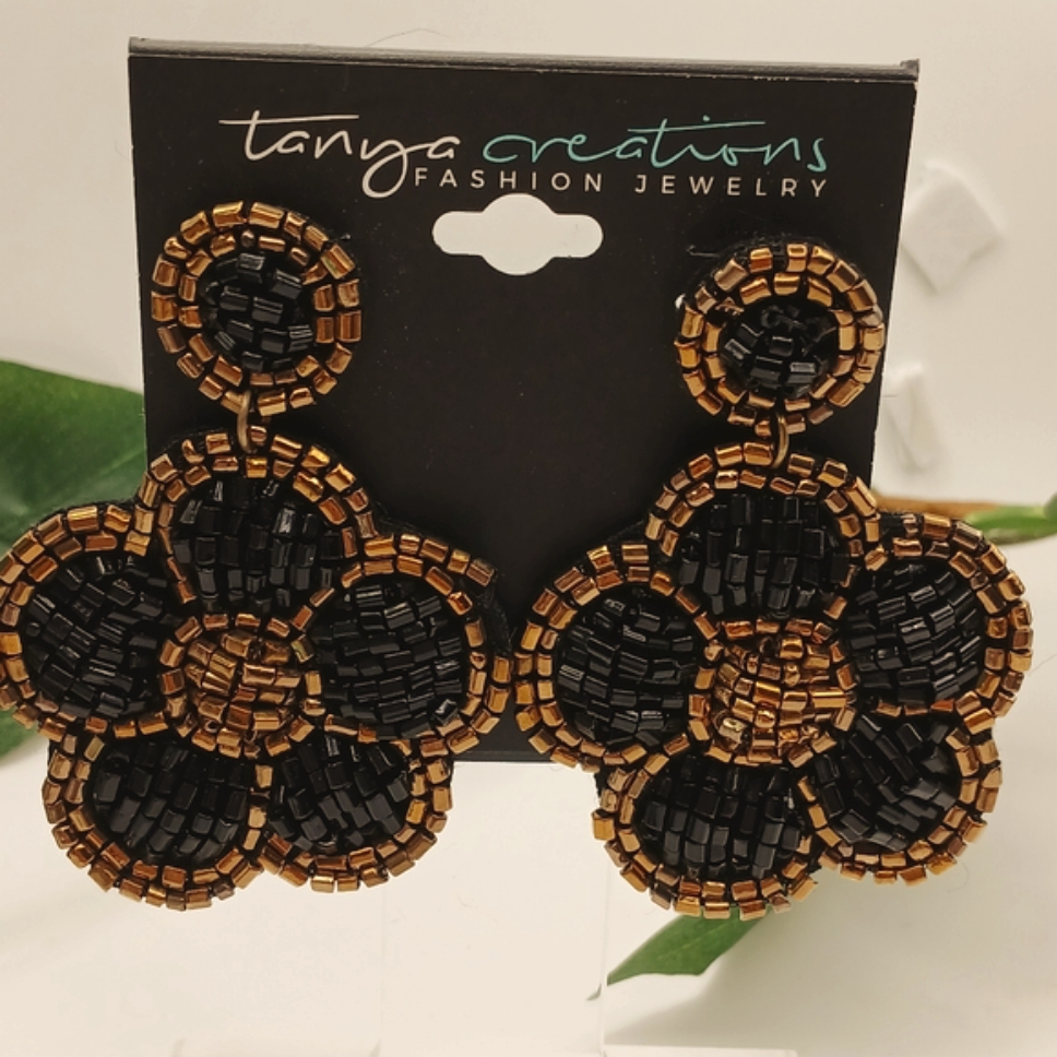 Beaded Black Gold Earrings By Tanya Creations Beaded Earrings 14$